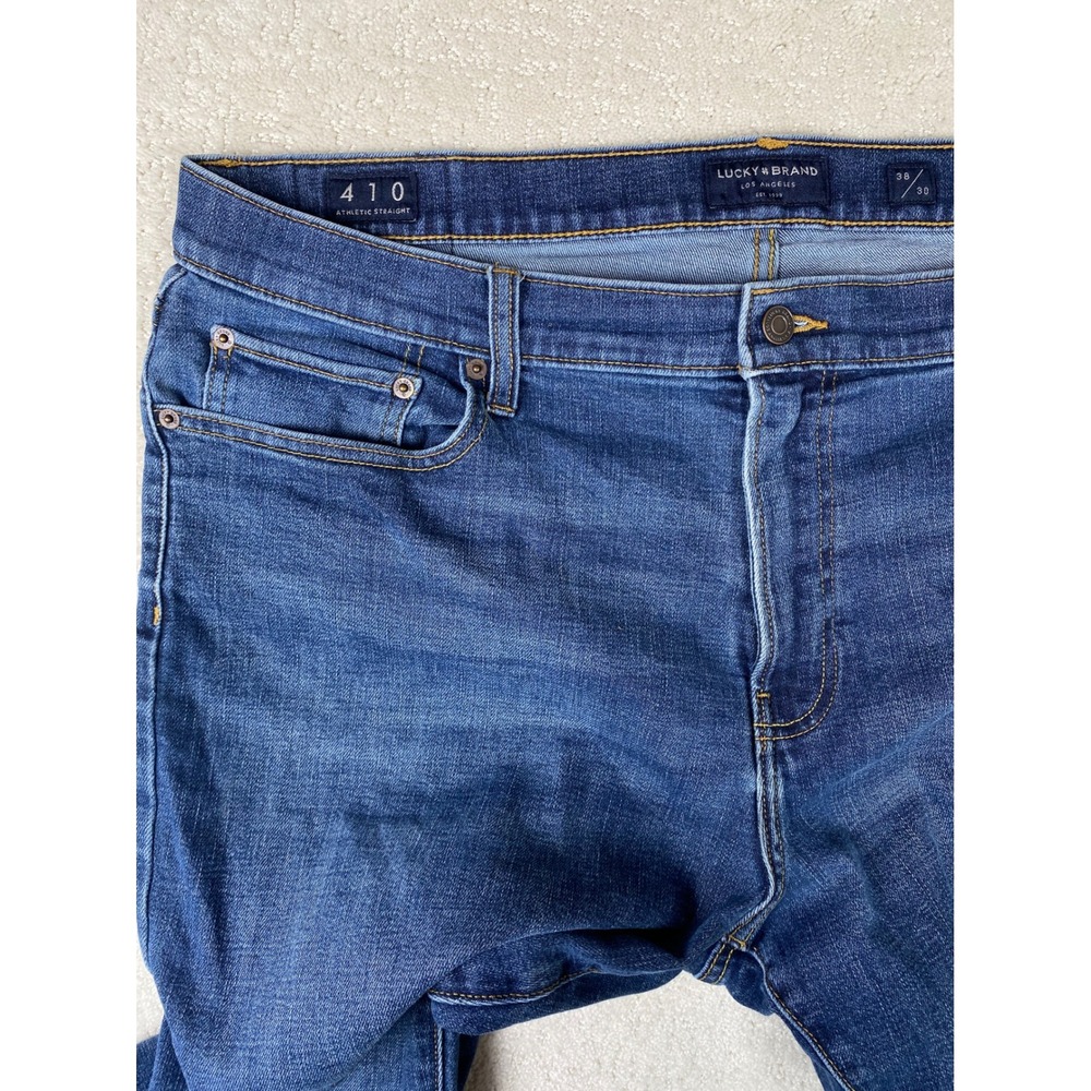 Lucky Brand 410 Mens Jeans 39x28 Blue Athletic Straight Medium Wash Denim - Picture 6 of 9
